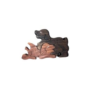 Set of 2 Vintage Wooden Dog Nesting Puzzle Artisan Handcrafted Rustic Home Decor
